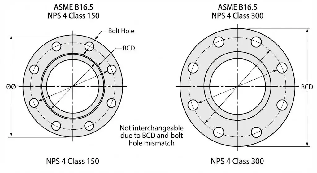 class 150 and class 300 flanges